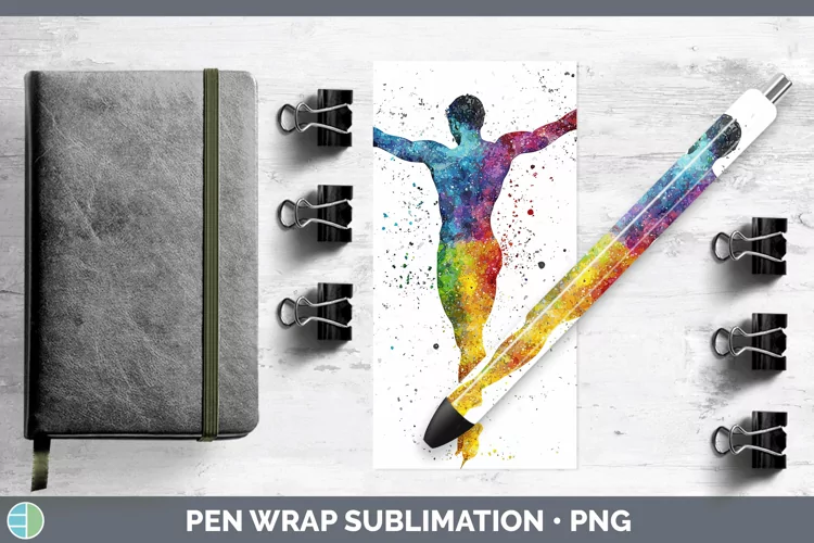 Watercolor Splash Male Gymnast Pen Wrap Sublimation Pen Desi