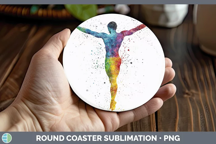 Watercolor Splash Male Gymnast Round Coaster Sublimation Coa