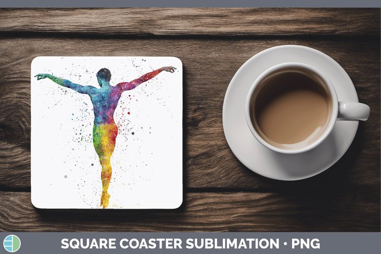 Watercolor Splash Male Gymnast Square Coaster Sublimation Co
