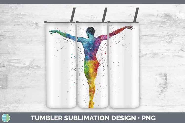 Watercolor Splash Male Gymnast Tumbler Sublimation 20 oz Ski