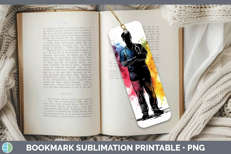 Watercolor Splash Male Nurse Bookmark Sublimation Printable
