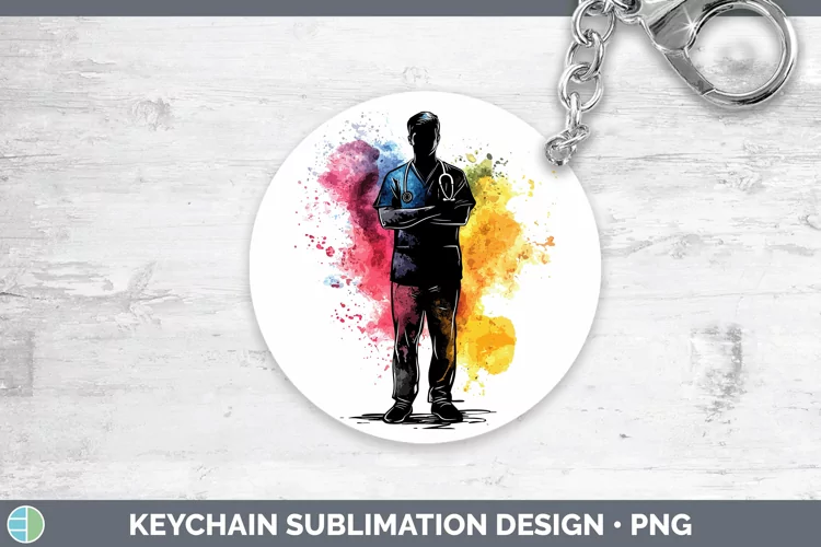 Watercolor Splash Male Nurse Keychain Sublimation Keyring De