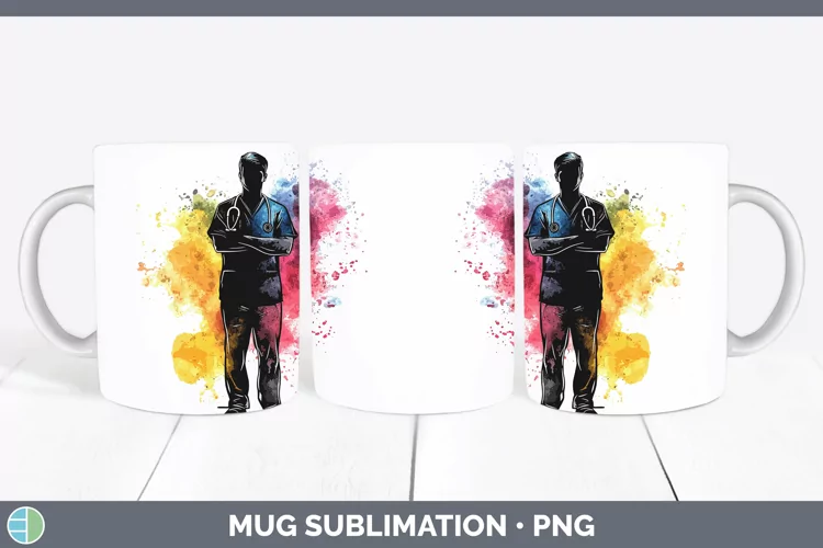 Watercolor Splash Male Nurse Mug Wrap Sublimation Coffee Cup