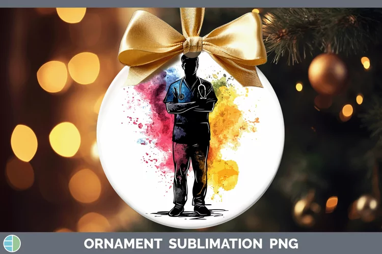Watercolor Splash Male Nurse Ornament Sublimation Bauble Des