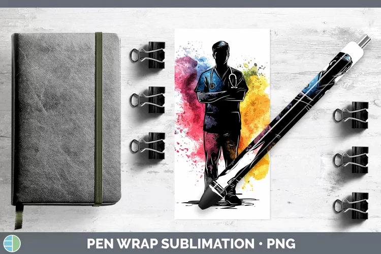 Watercolor Splash Male Nurse Pen Wrap Sublimation Pen Design