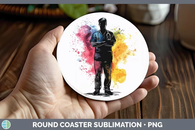 Watercolor Splash Male Nurse Round Coaster Sublimation Coast