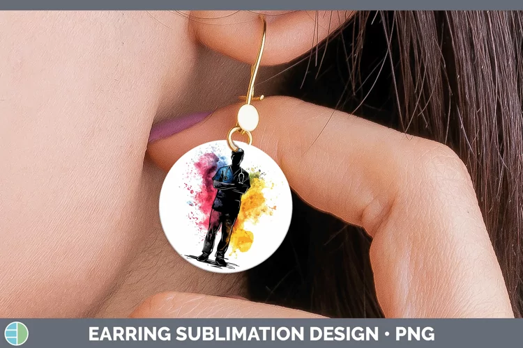 Watercolor Splash Male Nurse Round Earrings Sublimation Earr