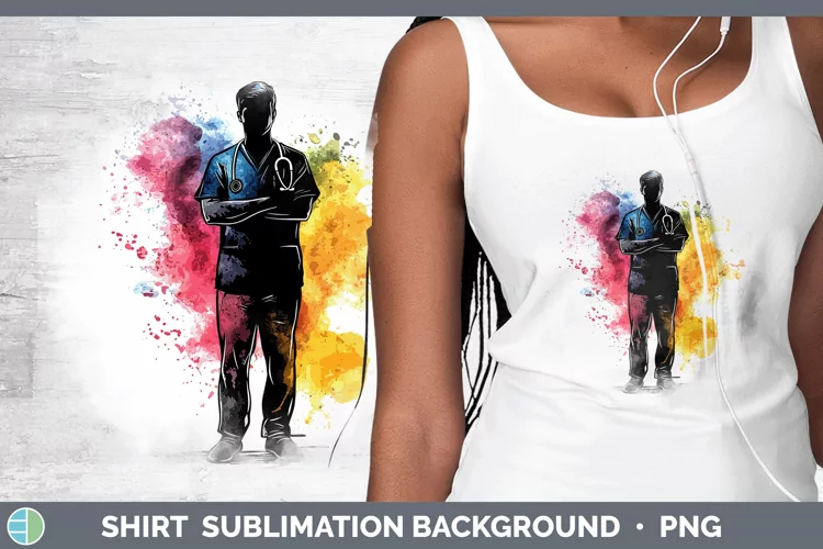 Watercolor Splash Male Nurse Shirt Sublimation Sublimation B
