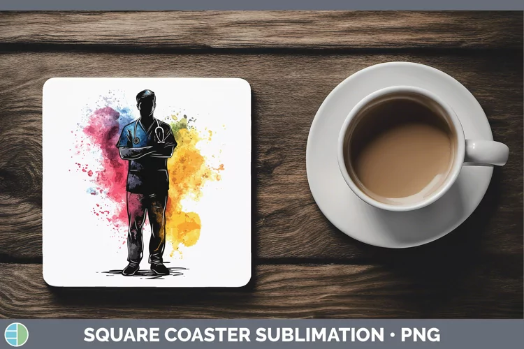 Watercolor Splash Male Nurse Square Coaster Sublimation Coas