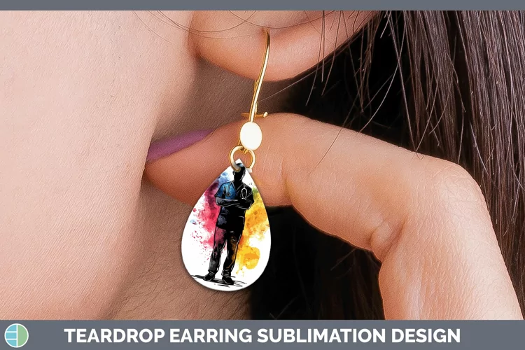 Watercolor Splash Male Nurse Teardrop Earrings Sublimation E