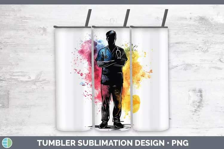 Watercolor Splash Male Nurse Tumbler Sublimation 20 oz Skinn