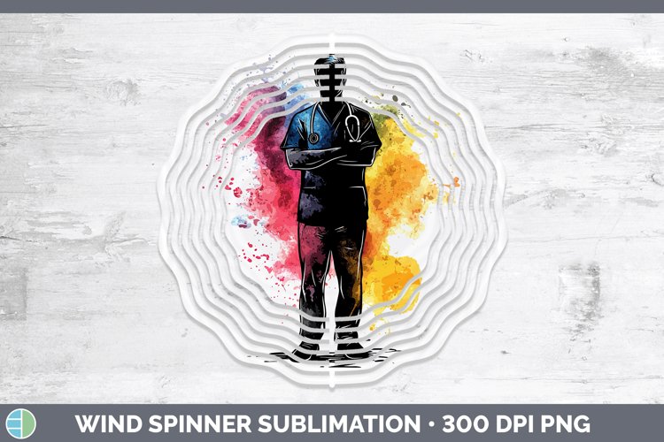 Watercolor Splash Male Nurse Wind Spinner Sublimation Spinne