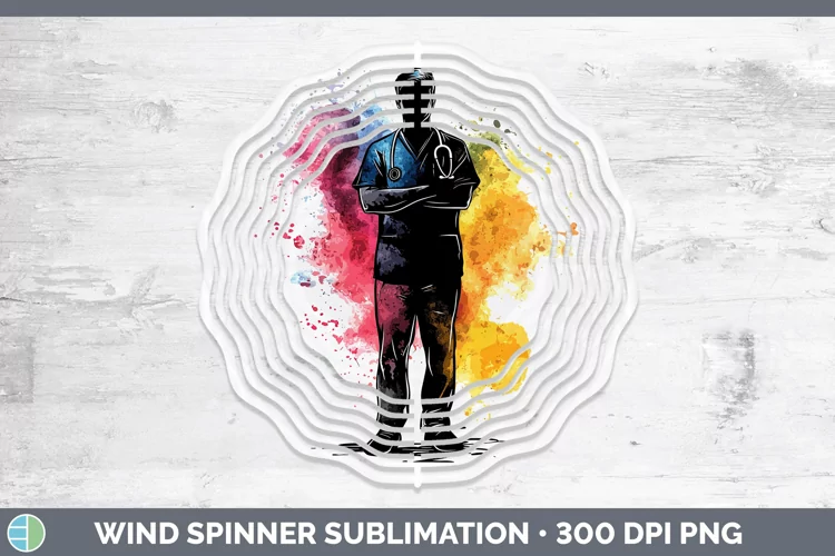 Watercolor Splash Male Nurse Wind Spinner Sublimation Spinne