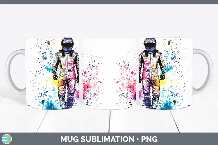 Watercolor Splash Male Race Car Driver Mug Wrap Sublimation