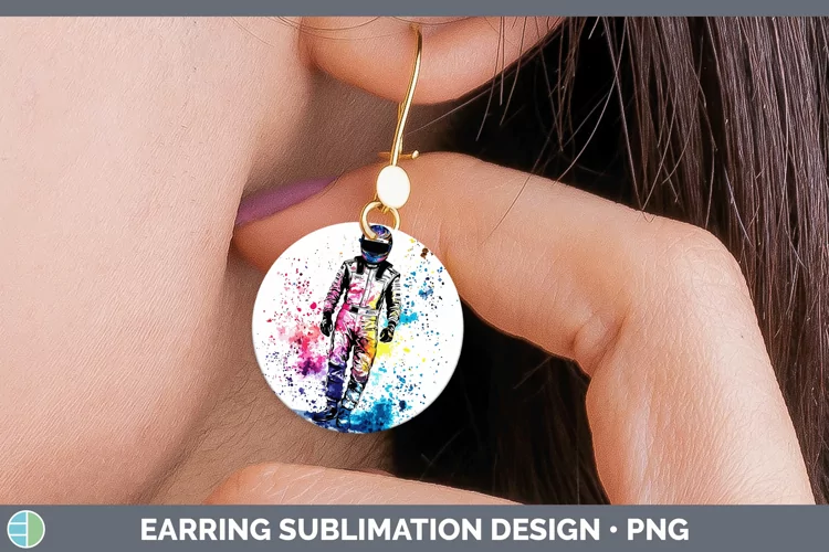 Watercolor Splash Male Race Car Driver Round Earrings Sublim