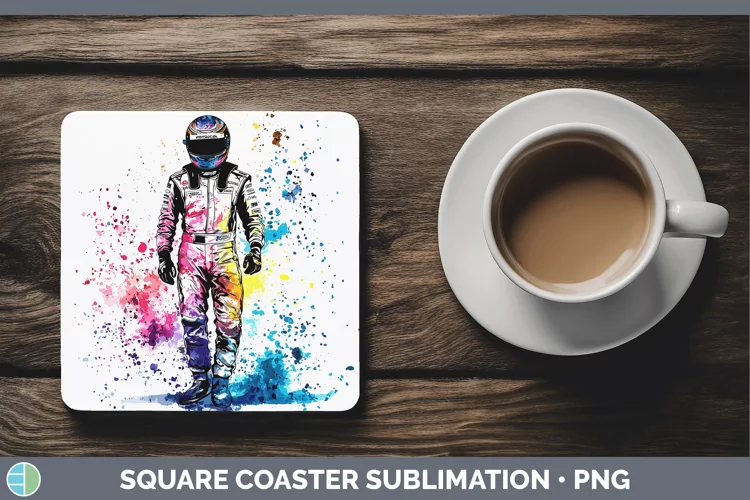 Watercolor Splash Male Race Car Driver Square Coaster Sublim