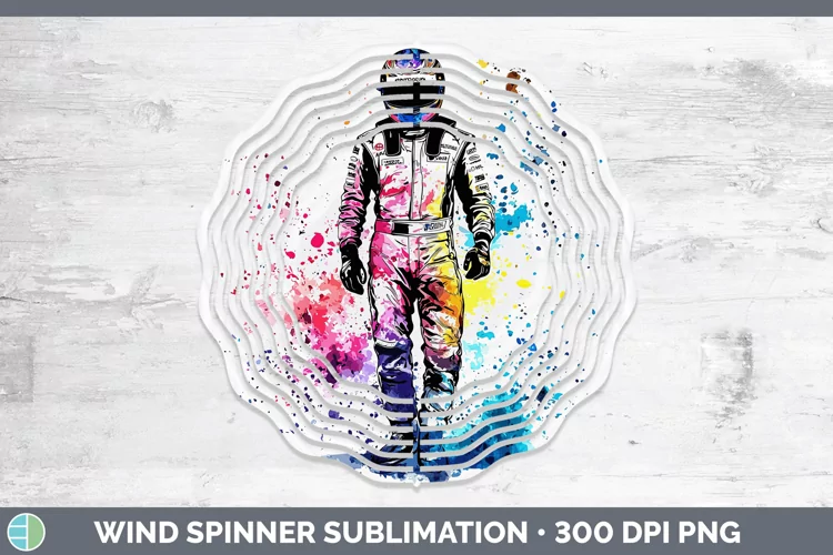 Watercolor Splash Male Race Car Driver Wind Spinner Sublimat