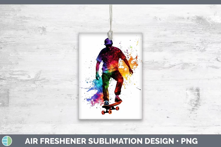 Watercolor Splash Male Skateboarder Air Freshener Sublimatio