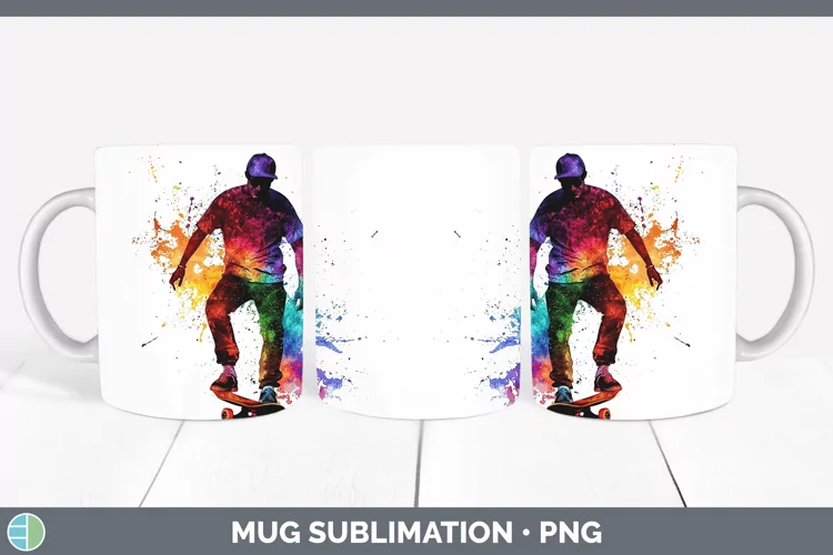 Watercolor Splash Male Skateboarder Mug Wrap Sublimation Cof
