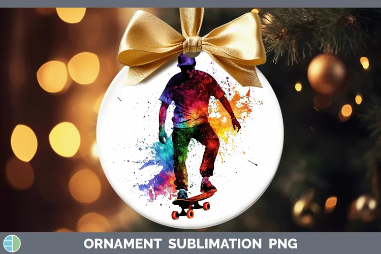 Watercolor Splash Male Skateboarder Ornament Sublimation Bau
