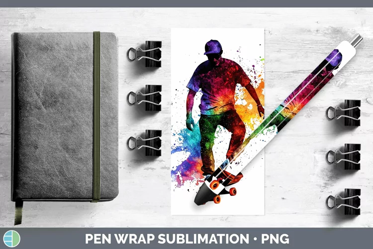 Watercolor Splash Male Skateboarder Pen Wrap Sublimation Pen