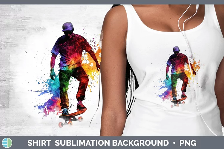 Watercolor Splash Male Skateboarder Shirt Sublimation Sublim