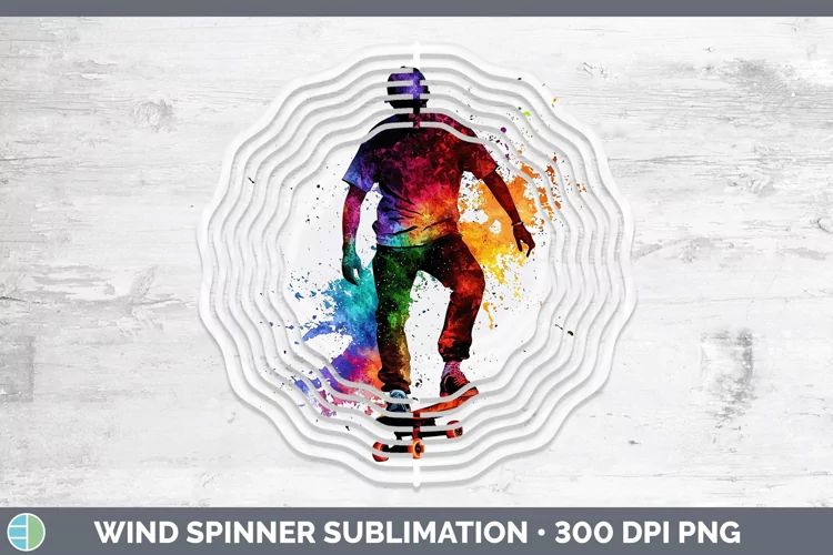 Watercolor Splash Male Skateboarder Wind Spinner Sublimation