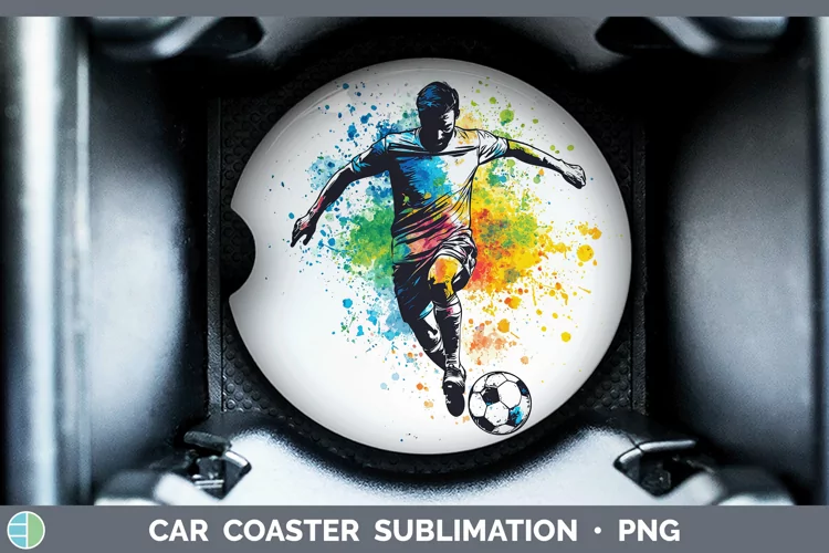 Watercolor Splash Male Soccer Car Coaster Sublimation Desig