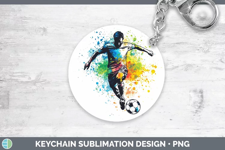 Watercolor Splash Male Soccer Keychain Sublimation Keyring D