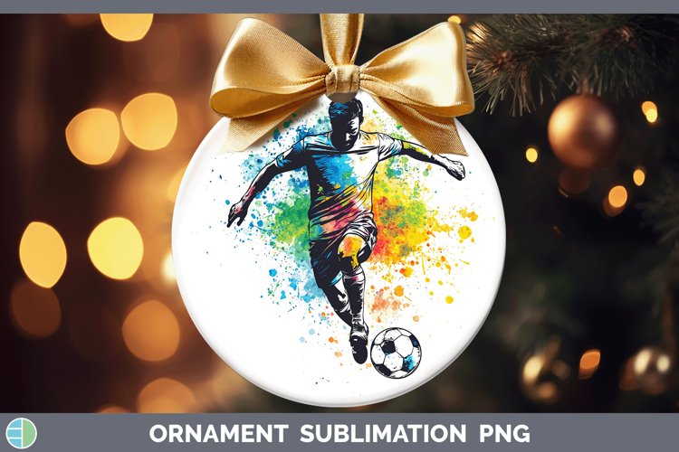 Watercolor Splash Male Soccer Ornament Sublimation Bauble De