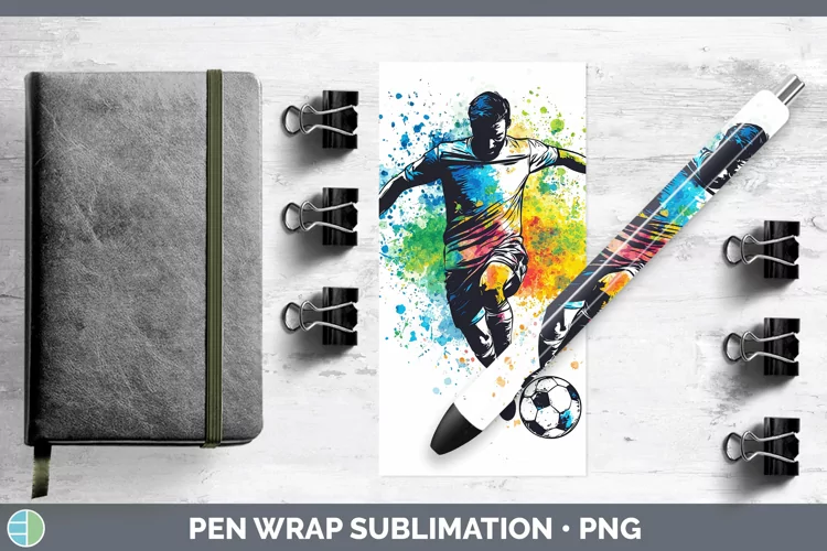 Watercolor Splash Male Soccer Pen Wrap Sublimation Pen Desig