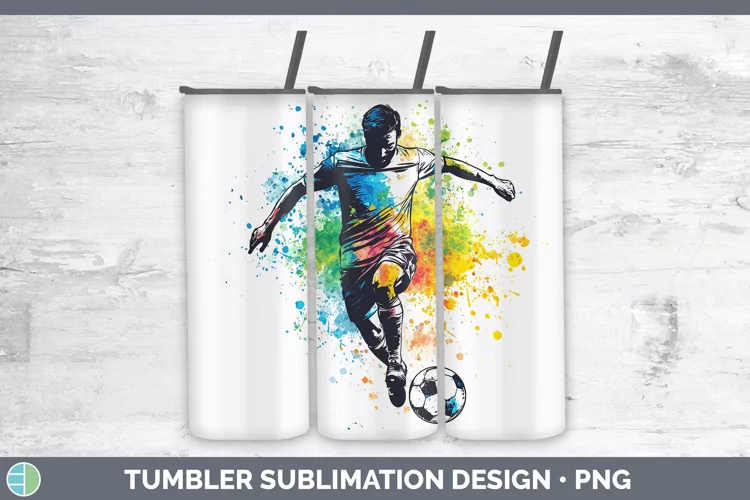 Watercolor Splash Male Soccer Tumbler Sublimation 20 oz Skin