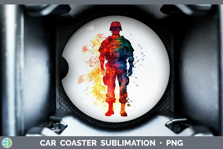 Watercolor Splash Male Soldier Car Coaster Sublimation Desi