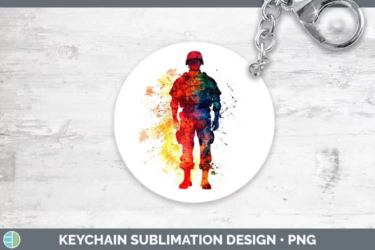 Watercolor Splash Male Soldier Keychain Sublimation Keyring