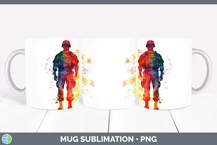 Watercolor Splash Male Soldier Mug Wrap Sublimation Coffee C