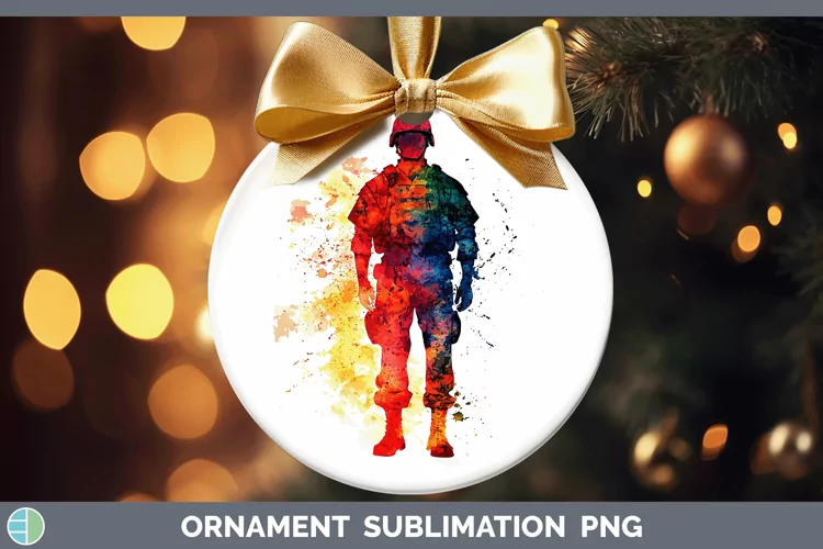 Watercolor Splash Male Soldier Ornament Sublimation Bauble D