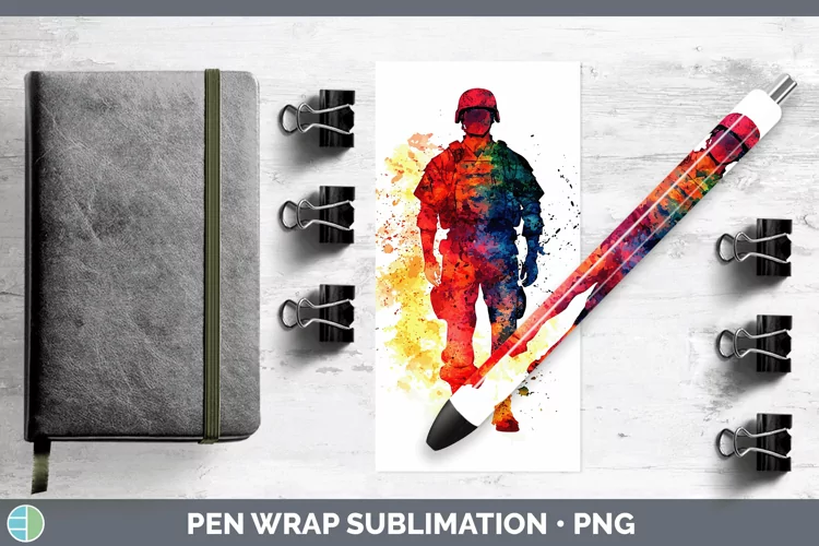 Watercolor Splash Male Soldier Pen Wrap Sublimation Pen Desi