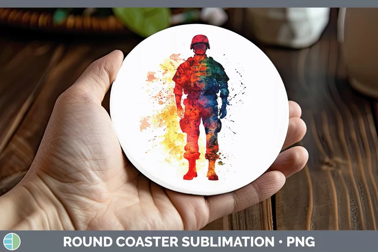 Watercolor Splash Male Soldier Round Coaster Sublimation Coa