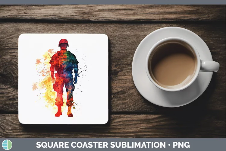 Watercolor Splash Male Soldier Square Coaster Sublimation Co