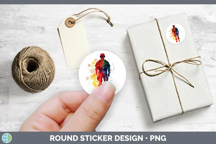 Watercolor Splash Male Soldier Stickers | Round Labels Desig