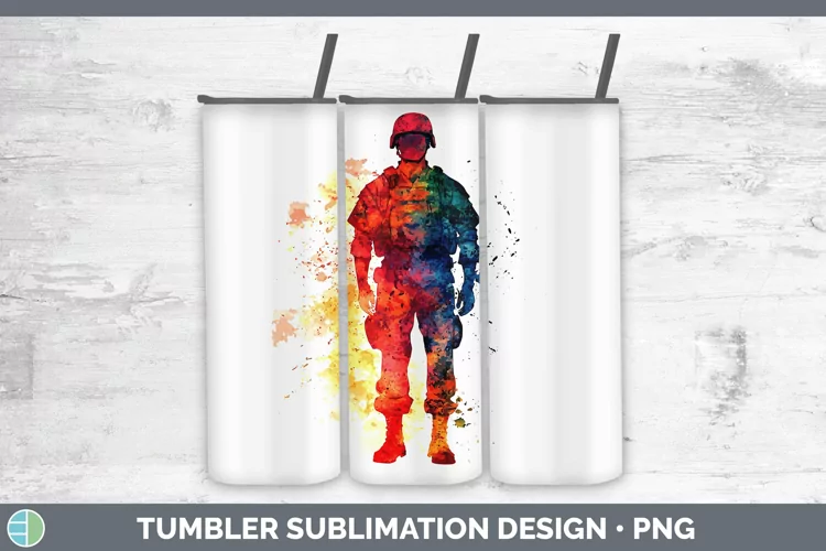 Watercolor Splash Male Soldier Tumbler Sublimation 20 oz Ski