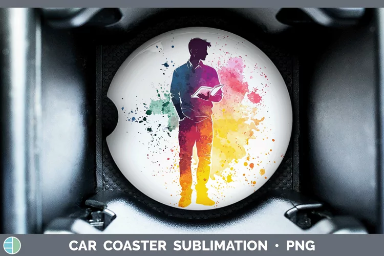 Watercolor Splash Male Teacher Car Coaster Sublimation Desi