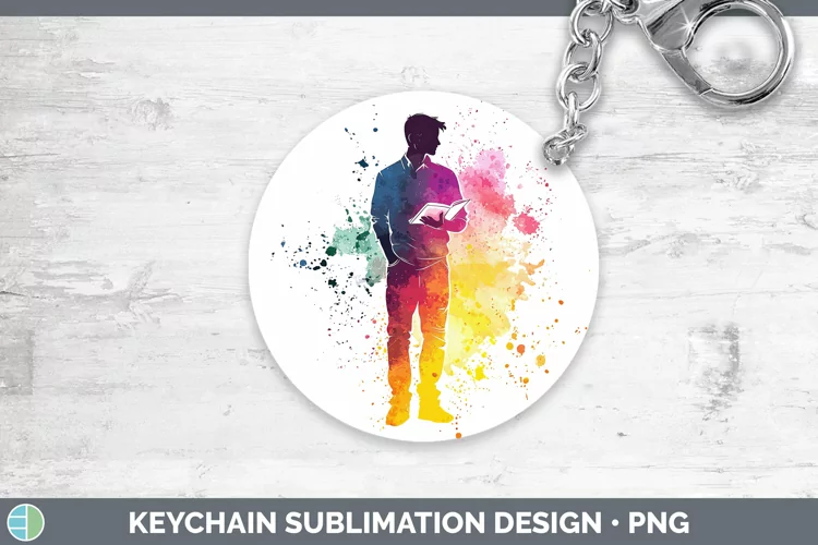 Watercolor Splash Male Teacher Keychain Sublimation Keyring