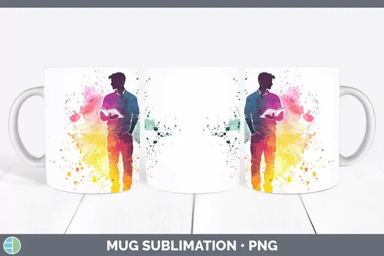 Watercolor Splash Male Teacher Mug Wrap Sublimation Coffee C