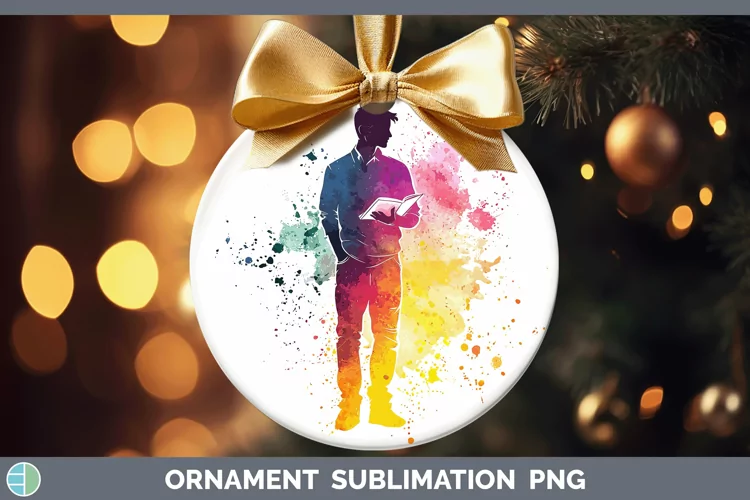 Watercolor Splash Male Teacher Ornament Sublimation Bauble D