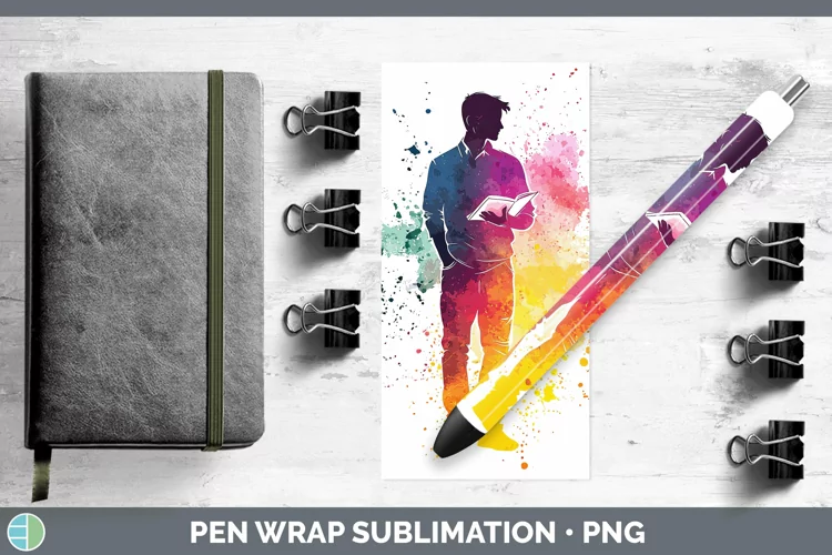 Watercolor Splash Male Teacher Pen Wrap Sublimation Pen Desi