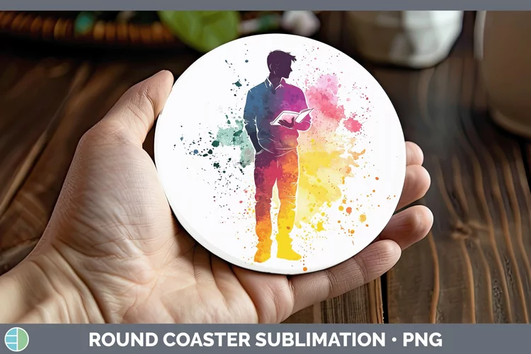 Watercolor Splash Male Teacher Round Coaster Sublimation Coa