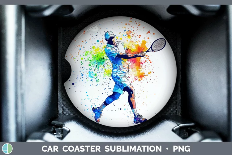Watercolor Splash Male Tennis Car Coaster Sublimation Desig