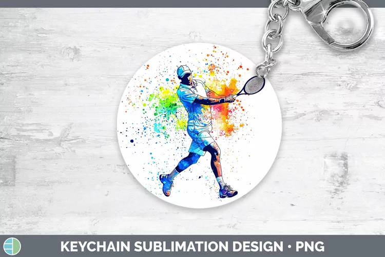 Watercolor Splash Male Tennis Keychain Sublimation Keyring D