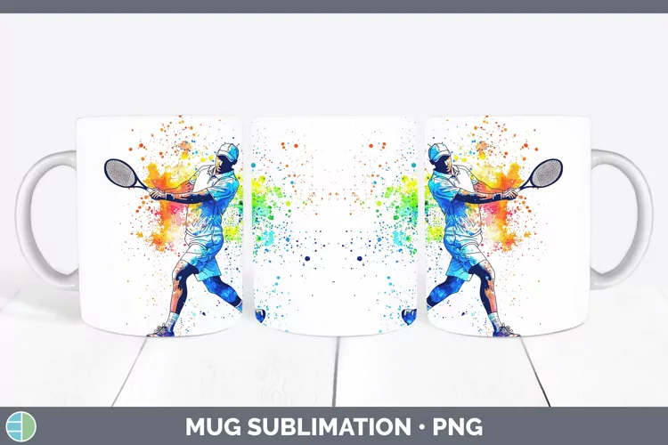 Watercolor Splash Male Tennis Mug Wrap Sublimation Coffee Cu